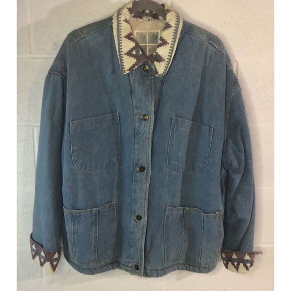 Vintage 1990’s Gitano Denim Coat Jean Jacket Western Lining Women’s SZ L - Picture 1 of 12